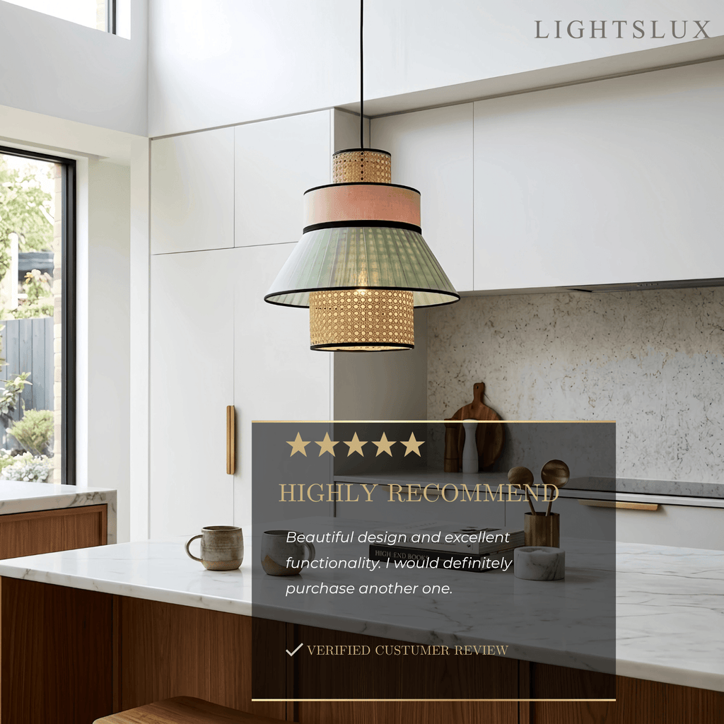 Farmhouse Pendant Light — Dual-Style Fabric & Rattan for Dining Room - Flindria
