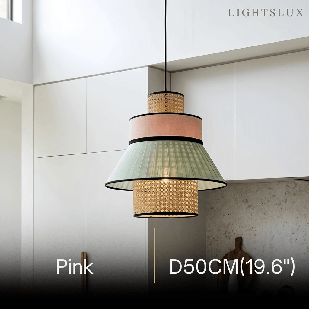 Farmhouse Pendant Light — Dual-Style Fabric & Rattan for Dining Room - Flindria