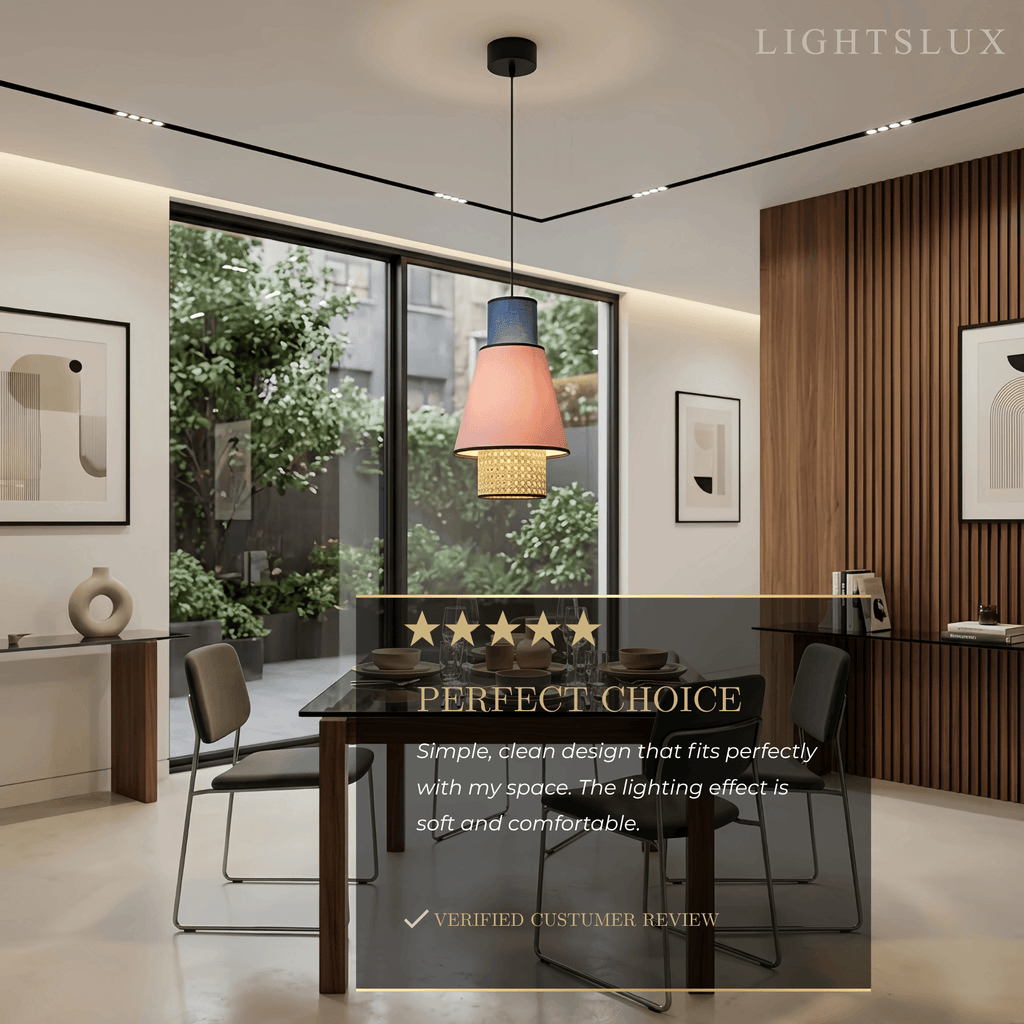 Farmhouse Cylindrical Pendant Light - Fabric & Rattan Lantern for Dining Room - Flindria