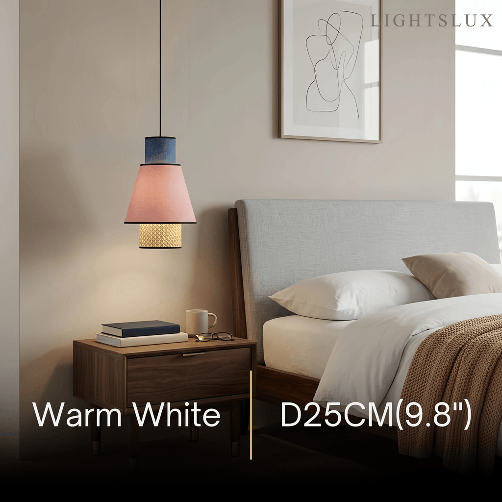 Farmhouse Cylindrical Pendant Light - Fabric & Rattan Lantern for Dining Room - Flindria