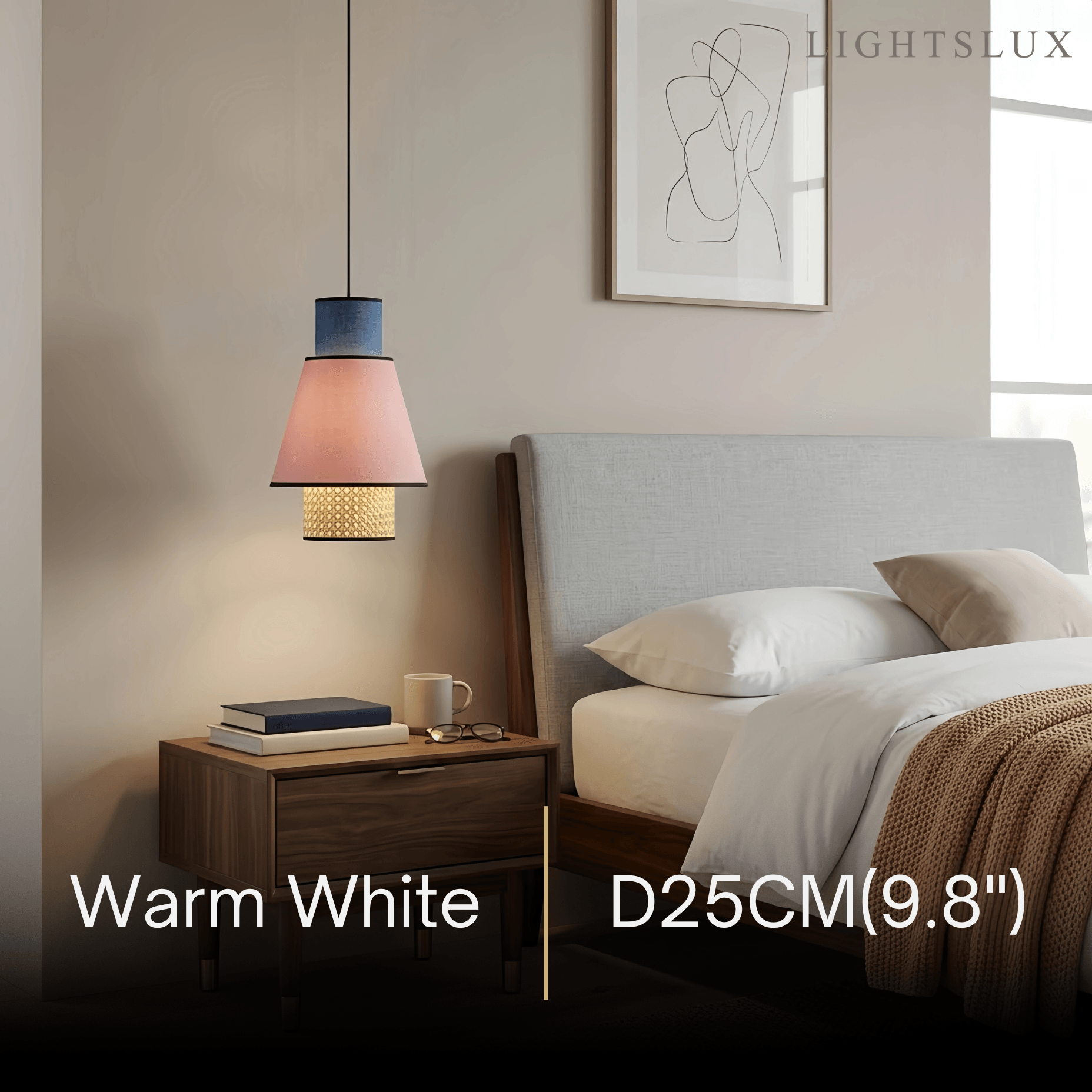 Farmhouse Cylindrical Pendant Light - Fabric & Rattan Lantern for Dining Room - Flindria