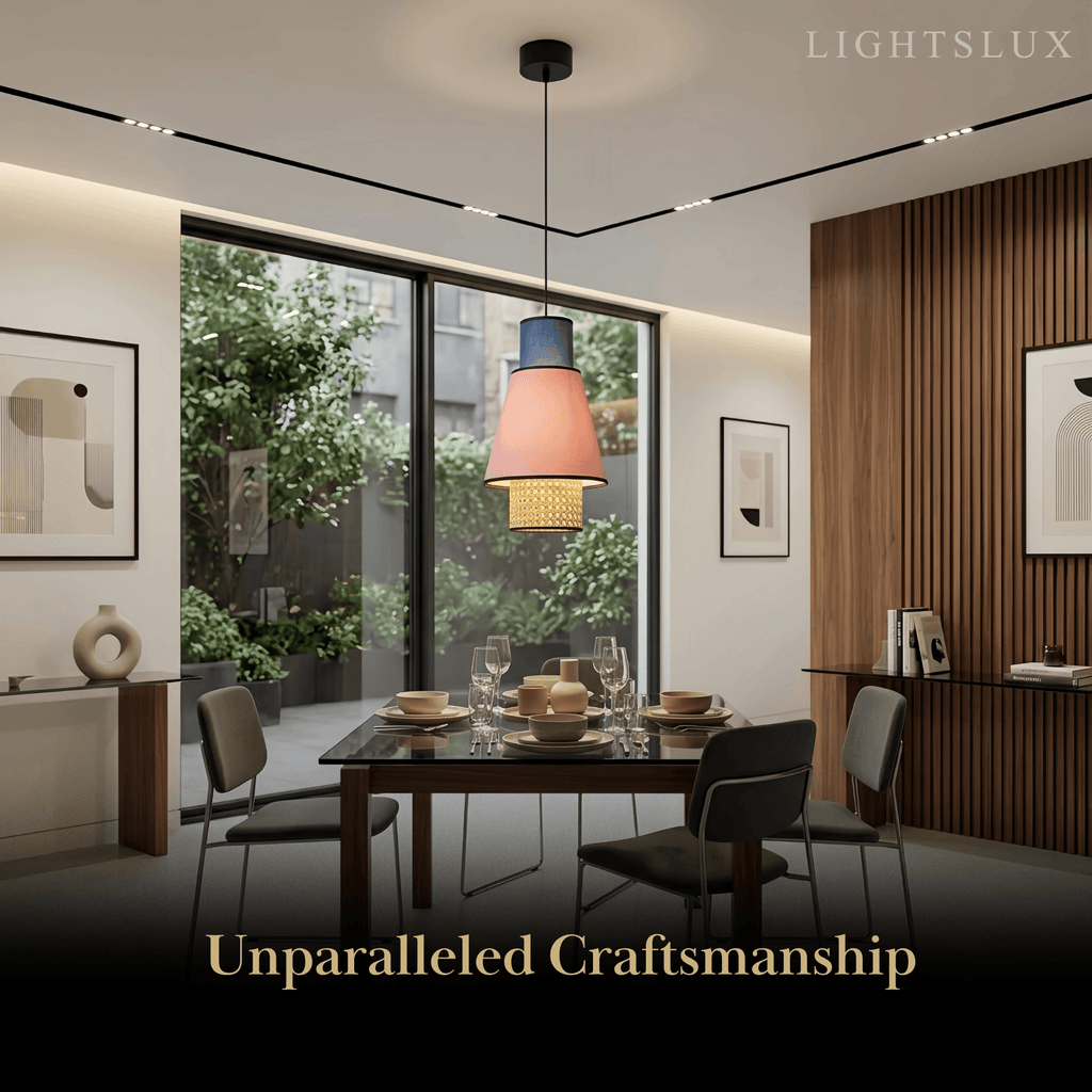 Farmhouse Cylindrical Pendant Light - Fabric & Rattan Lantern for Dining Room - Flindria
