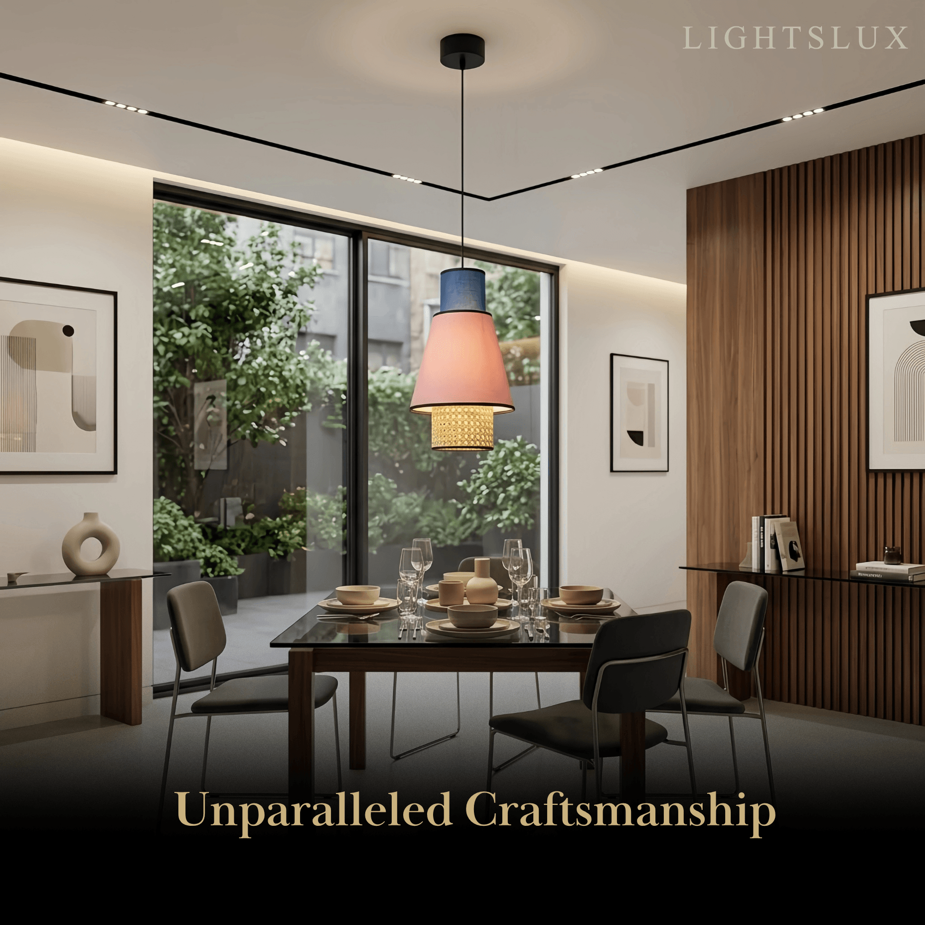 Farmhouse Cylindrical Pendant Light - Fabric & Rattan Lantern for Dining Room - Flindria