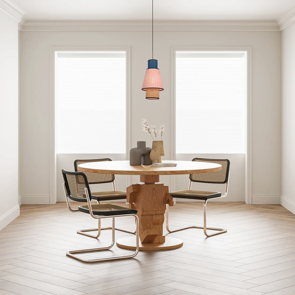 Farmhouse Cylindrical Pendant Light - Fabric & Rattan Lantern for Dining Room - Flindria