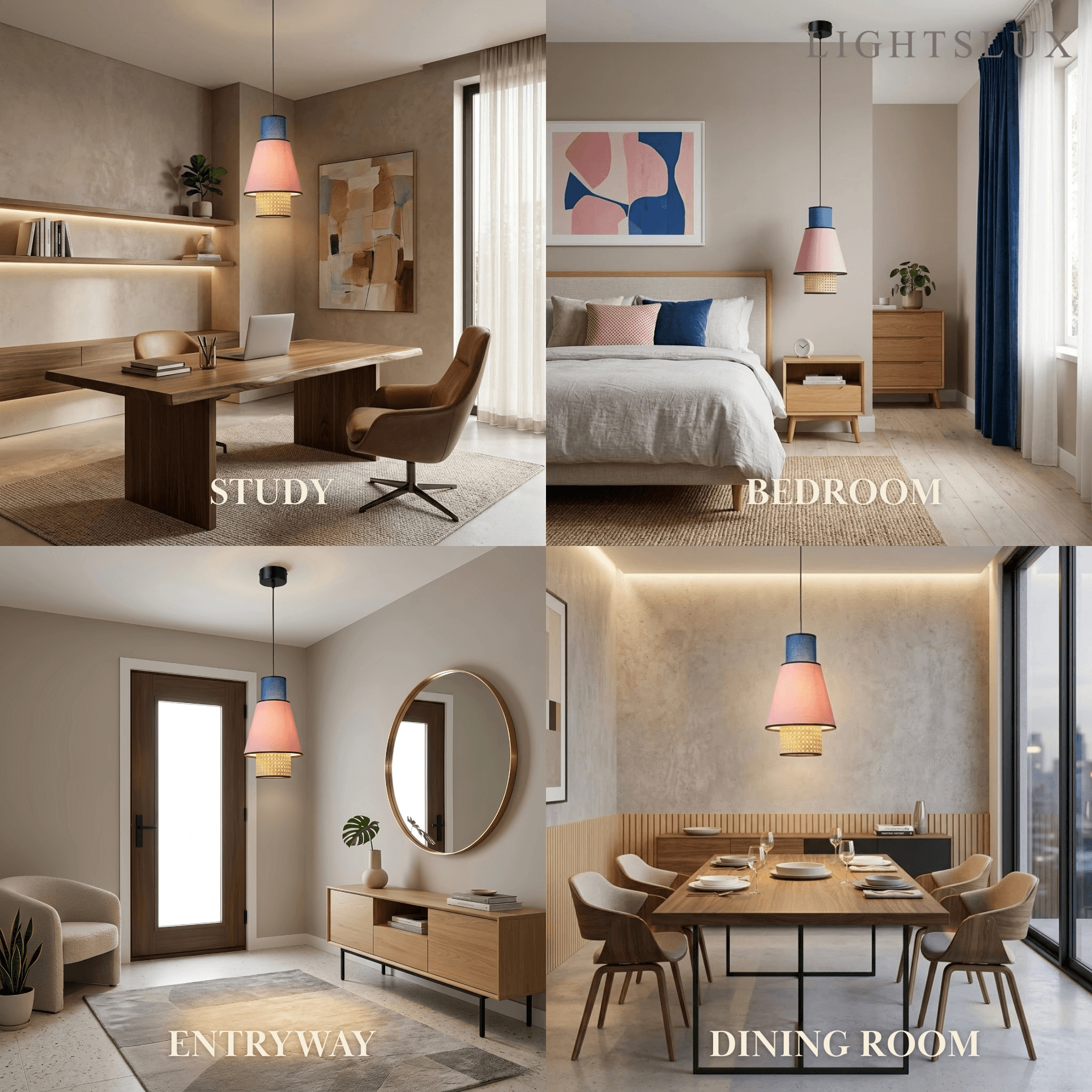 Farmhouse Cylindrical Pendant Light - Fabric & Rattan Lantern for Dining Room - Flindria