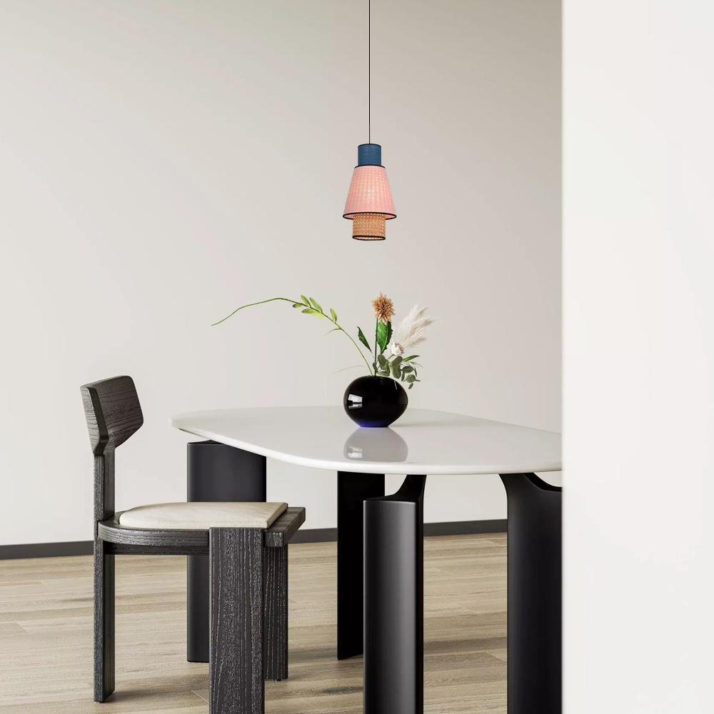 Farmhouse Cylindrical Pendant Light - Fabric & Rattan Lantern for Dining Room - Flindria