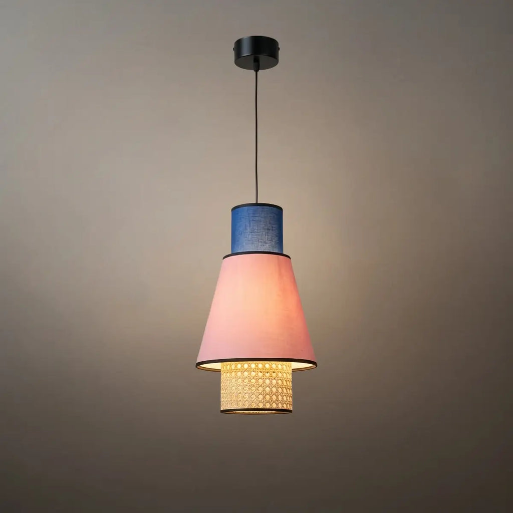 Farmhouse Cylindrical Pendant Light - Fabric & Rattan Lantern for Dining Room - Flindria