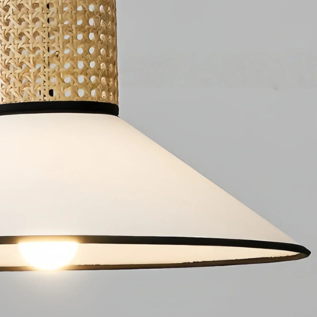 Farmhouse Hooded Pendant Light — Fabric & Rattan for Dining Room - Flindria
