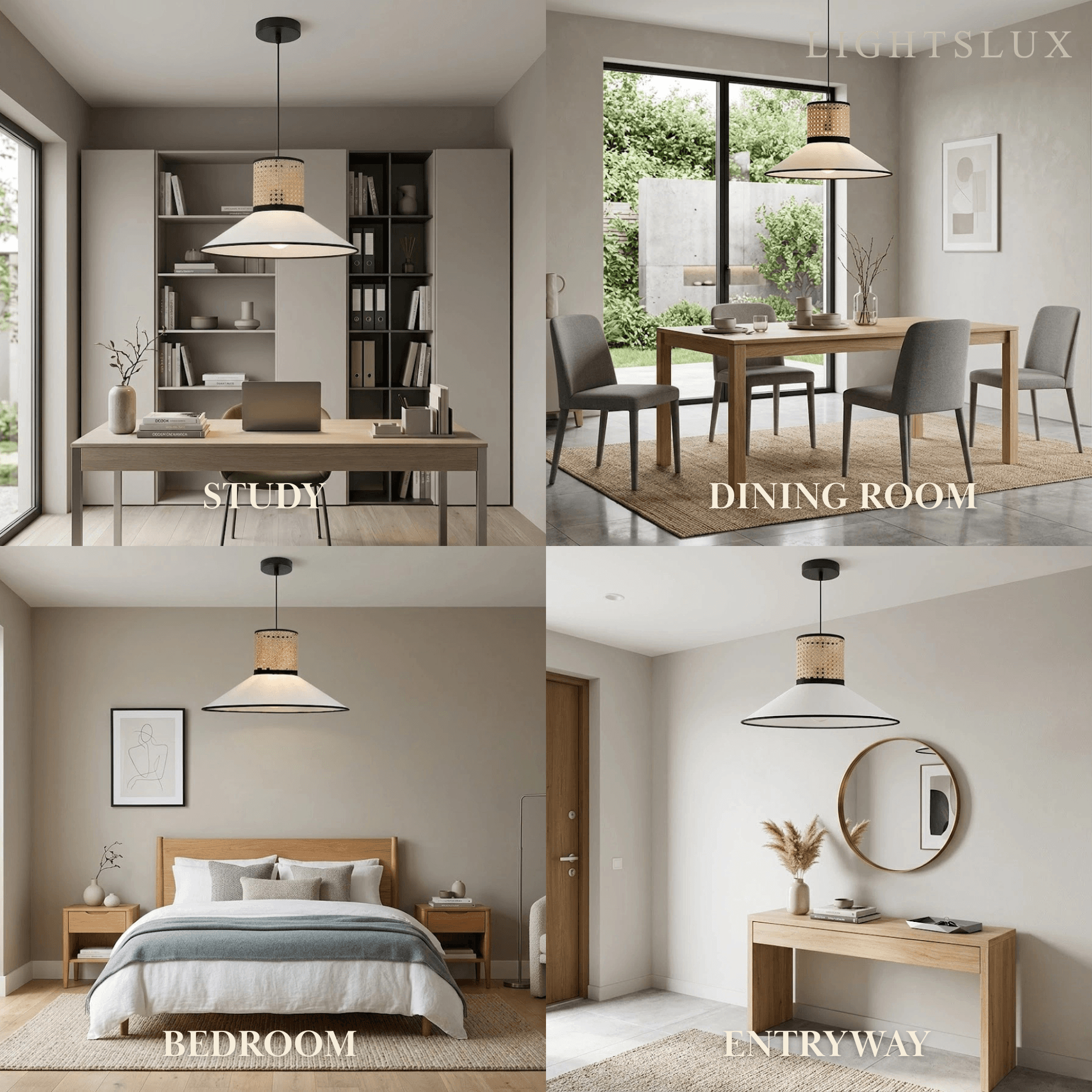 Farmhouse Hooded Pendant Light — Fabric & Rattan for Dining Room - Flindria