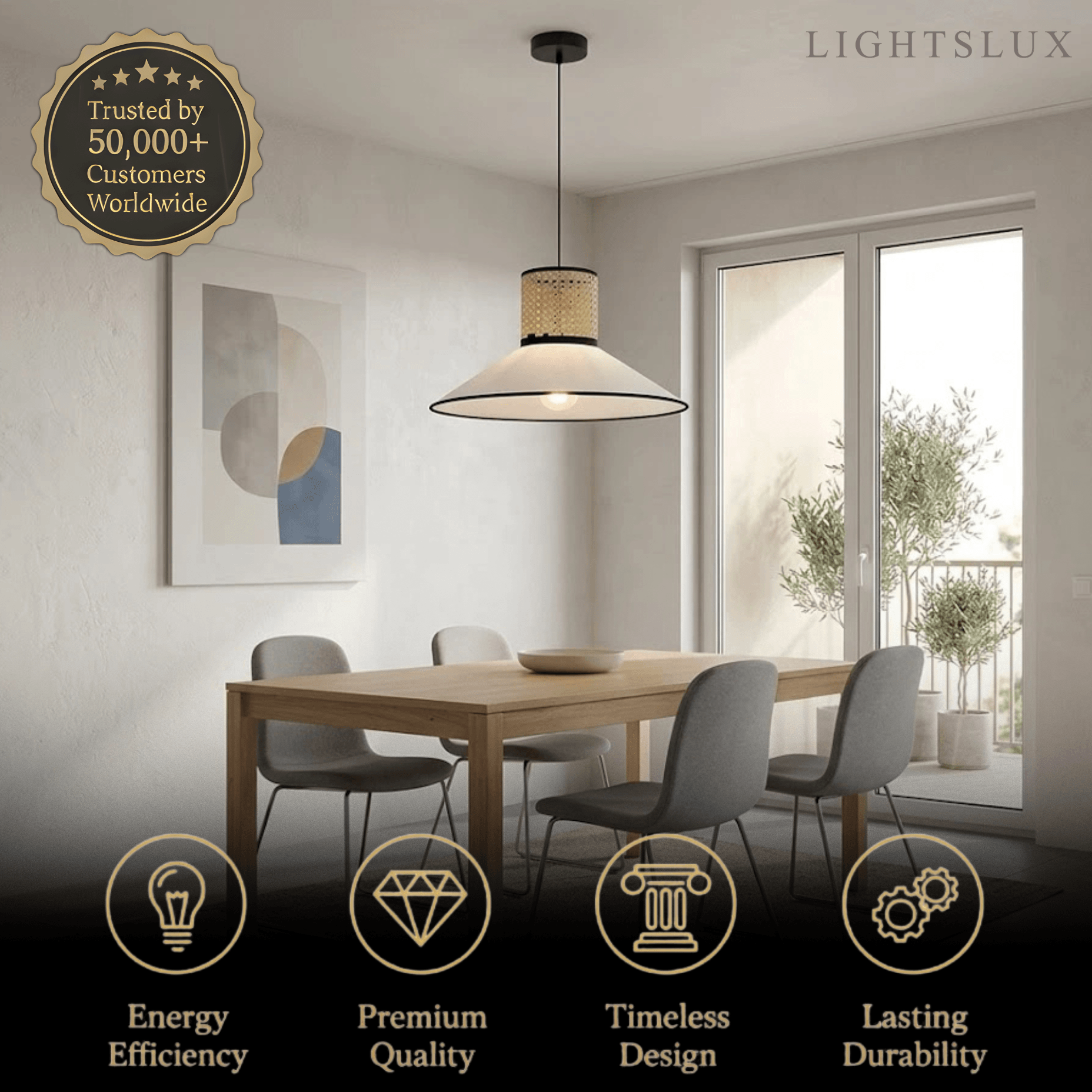 Farmhouse Hooded Pendant Light — Fabric & Rattan for Dining Room - Flindria