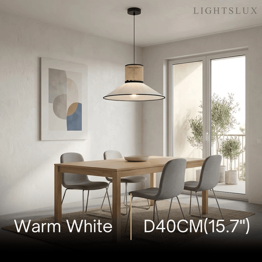 Farmhouse Hooded Pendant Light — Fabric & Rattan for Dining Room - Flindria