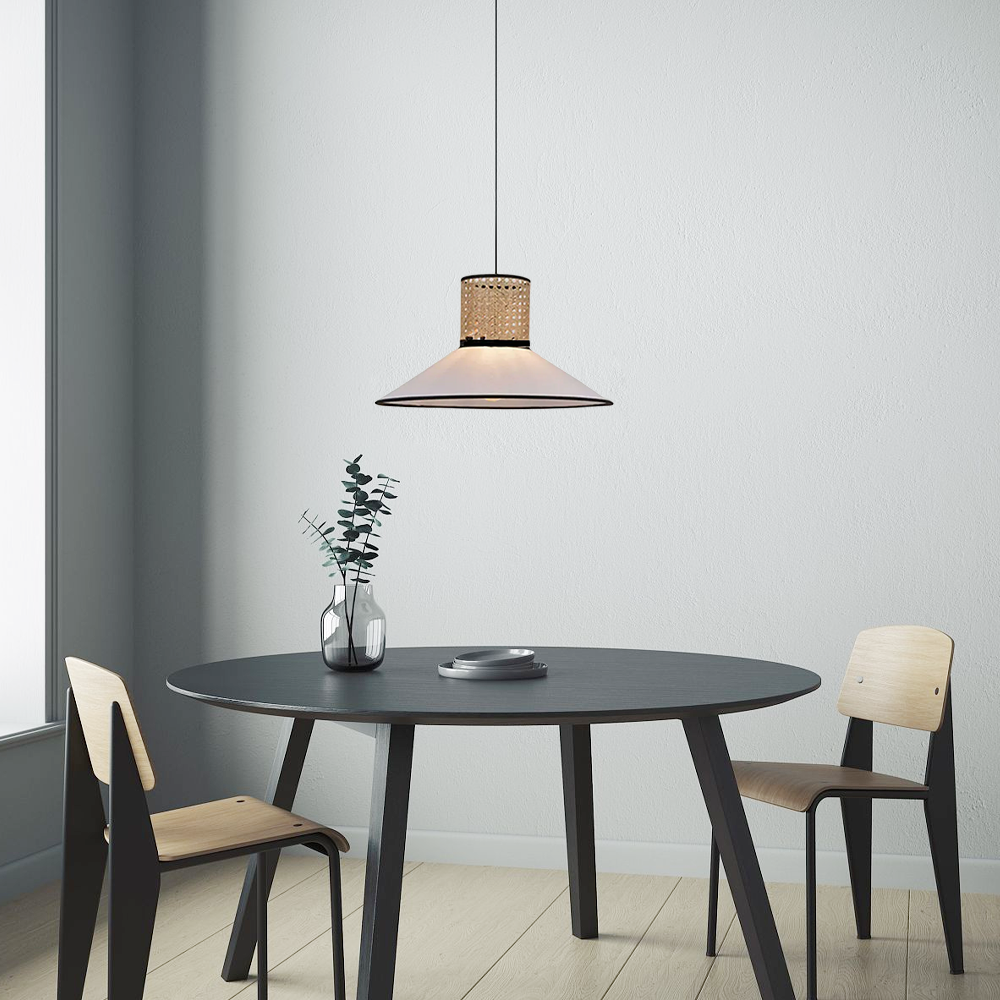 Farmhouse Hooded Pendant Light — Fabric & Rattan for Dining Room - Flindria
