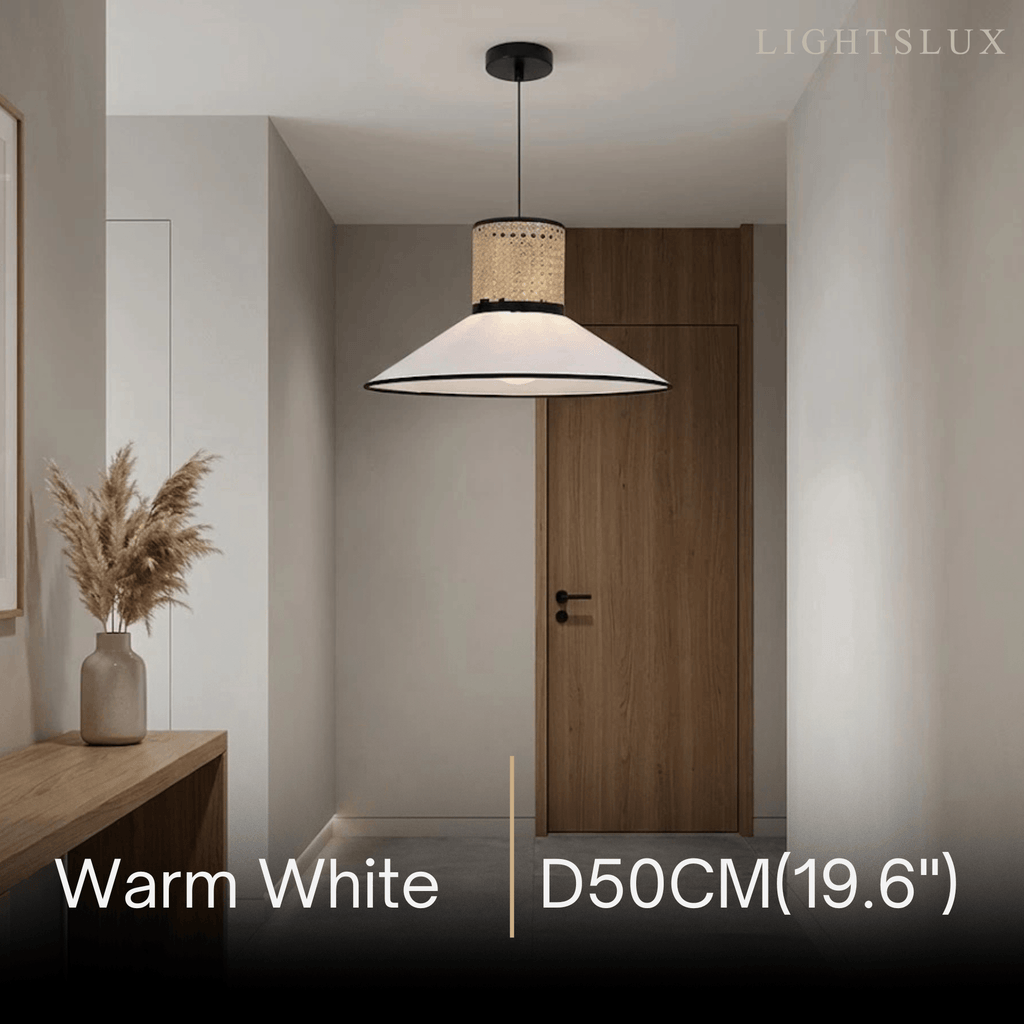 Farmhouse Hooded Pendant Light — Fabric & Rattan for Dining Room - Flindria