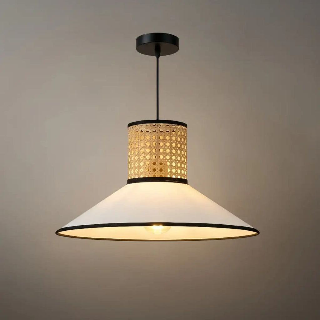 Farmhouse Hooded Pendant Light — Fabric & Rattan for Dining Room - Flindria