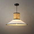 Farmhouse Hooded Pendant Light — Fabric & Rattan for Dining Room - Flindria