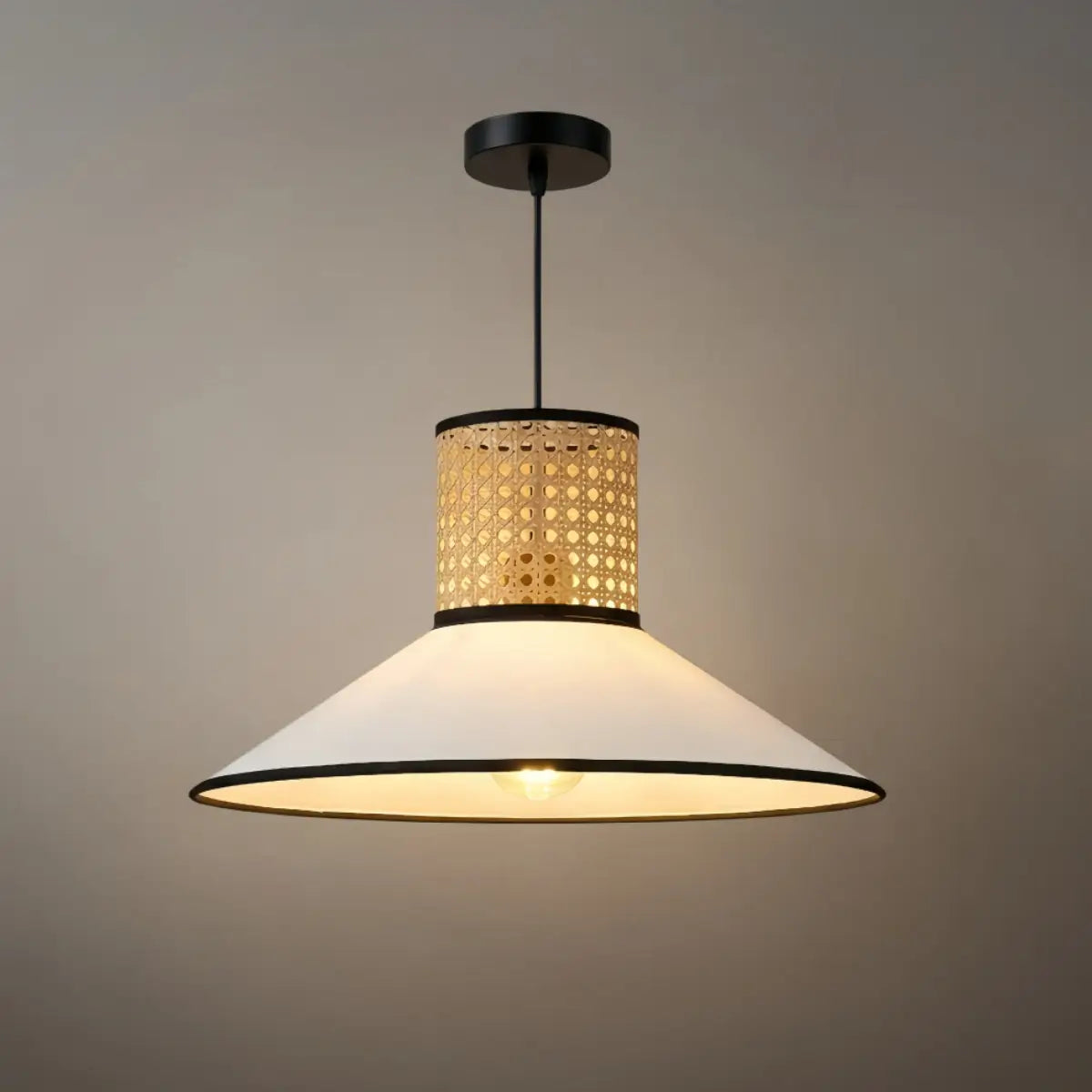 Farmhouse Hooded Pendant Light — Fabric & Rattan for Dining Room - Flindria