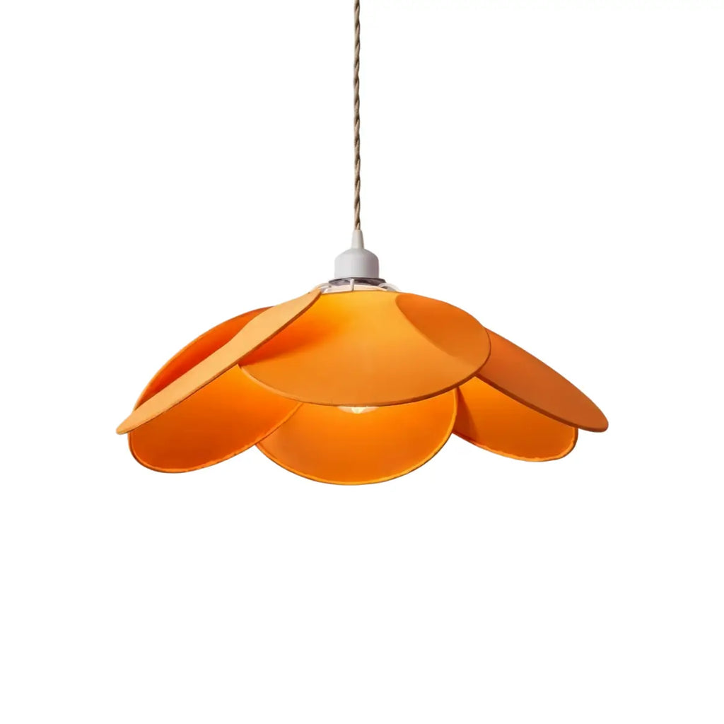 Farmhouse Metal & Fabric Pendant Light -- Orange/Brown/Beige for Living Room - Flindria