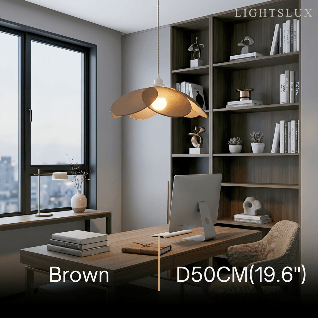 Farmhouse Metal & Fabric Pendant Light -- Orange/Brown/Beige for Living Room - Flindria