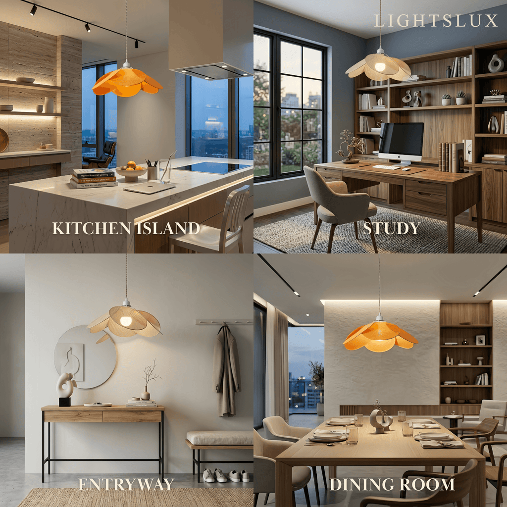 Farmhouse Metal & Fabric Pendant Light -- Orange/Brown/Beige for Living Room - Flindria
