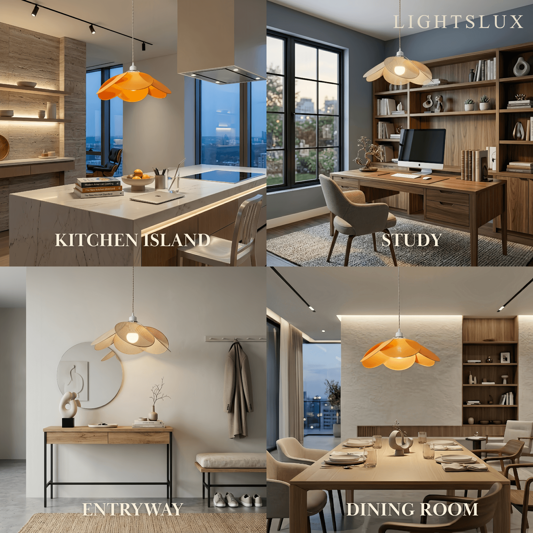 Farmhouse Metal & Fabric Pendant Light -- Orange/Brown/Beige for Living Room - Flindria