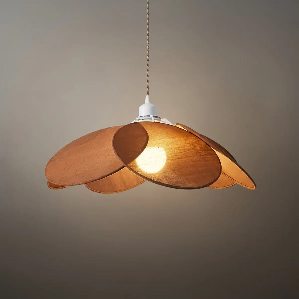 Farmhouse Metal & Fabric Pendant Light -- Orange/Brown/Beige for Living Room - Flindria