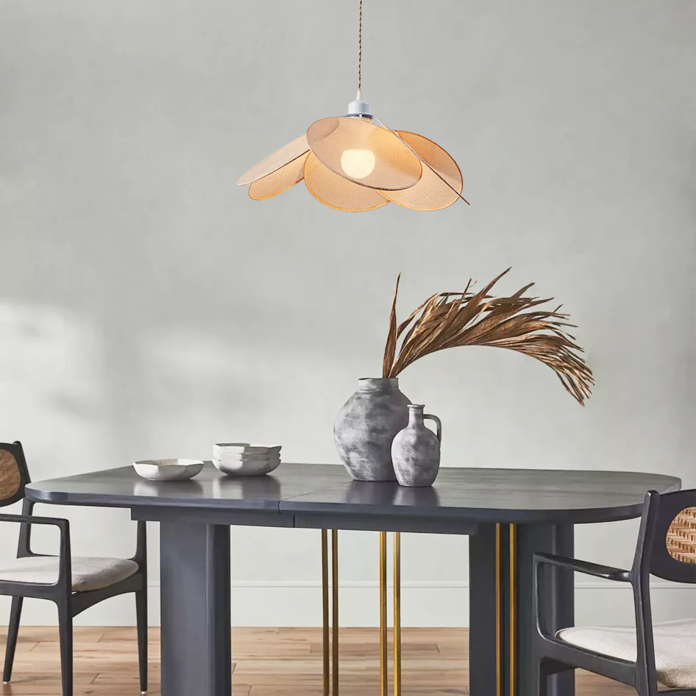 Farmhouse Metal & Fabric Pendant Light -- Orange/Brown/Beige for Living Room - Flindria