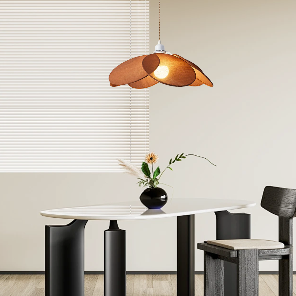 Farmhouse Metal & Fabric Pendant Light -- Orange/Brown/Beige for Living Room - Flindria