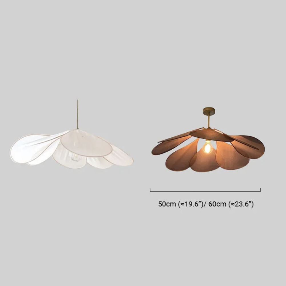Art Deco Floral Metal & Fabric Pendant Light -- White/Brown for Living Room - Flindria