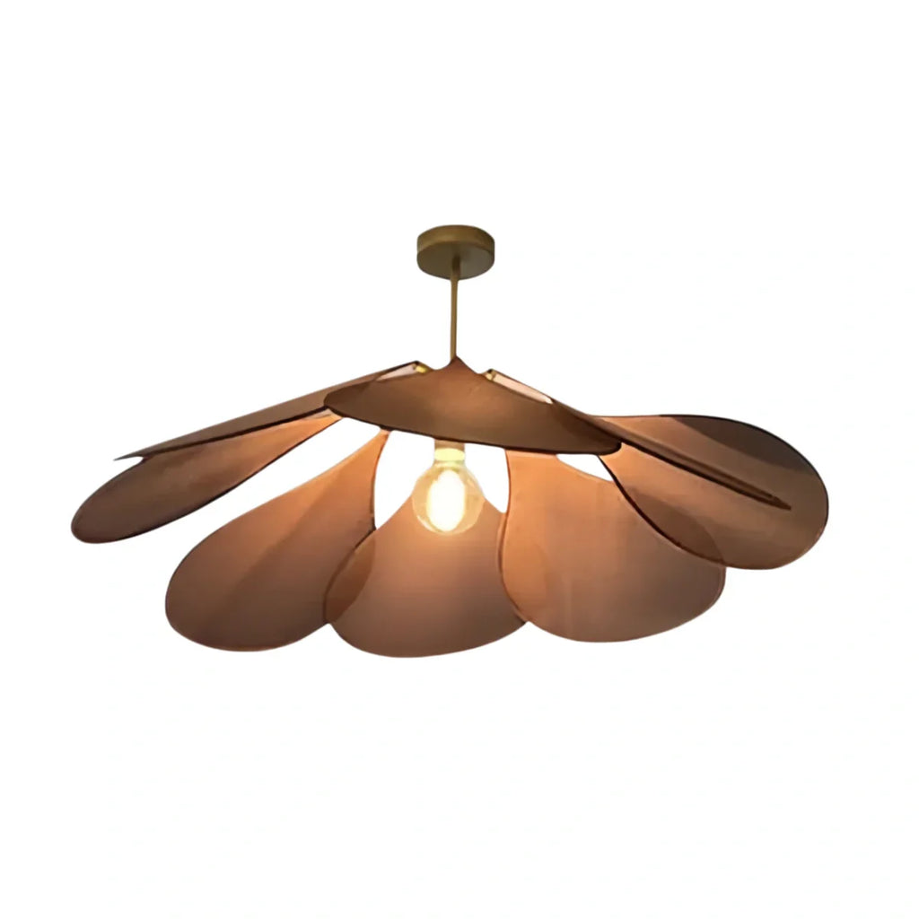 Art Deco Floral Metal & Fabric Pendant Light -- White/Brown for Living Room - Flindria