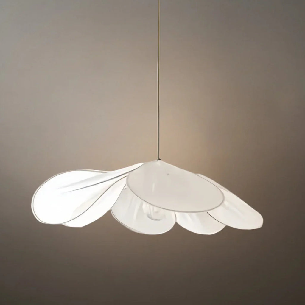 Art Deco Floral Metal & Fabric Pendant Light -- White/Brown for Living Room - Flindria