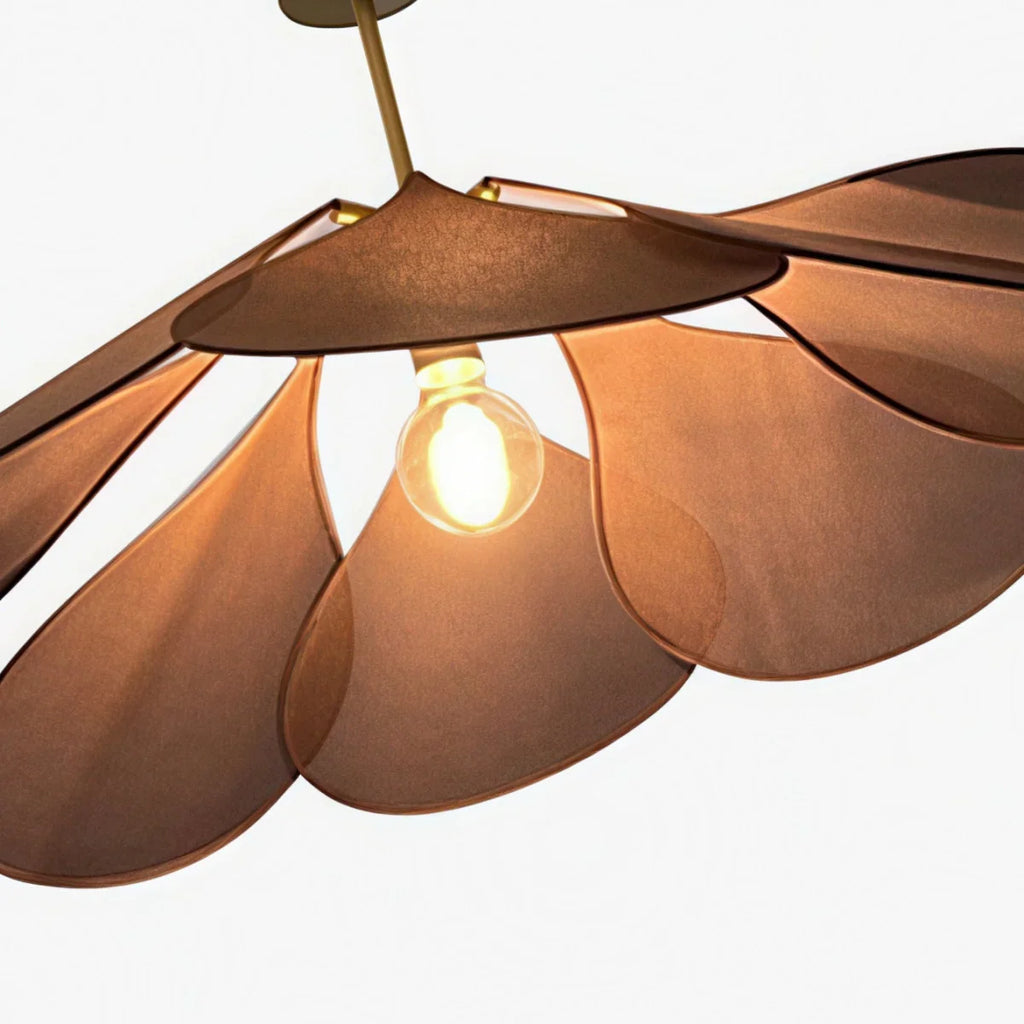 Art Deco Floral Metal & Fabric Pendant Light -- White/Brown for Living Room - Flindria
