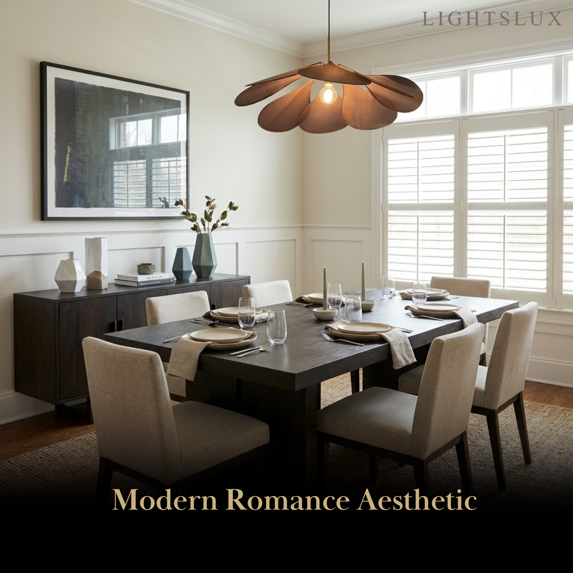 Art Deco Floral Metal & Fabric Pendant Light -- White/Brown for Living Room - Flindria
