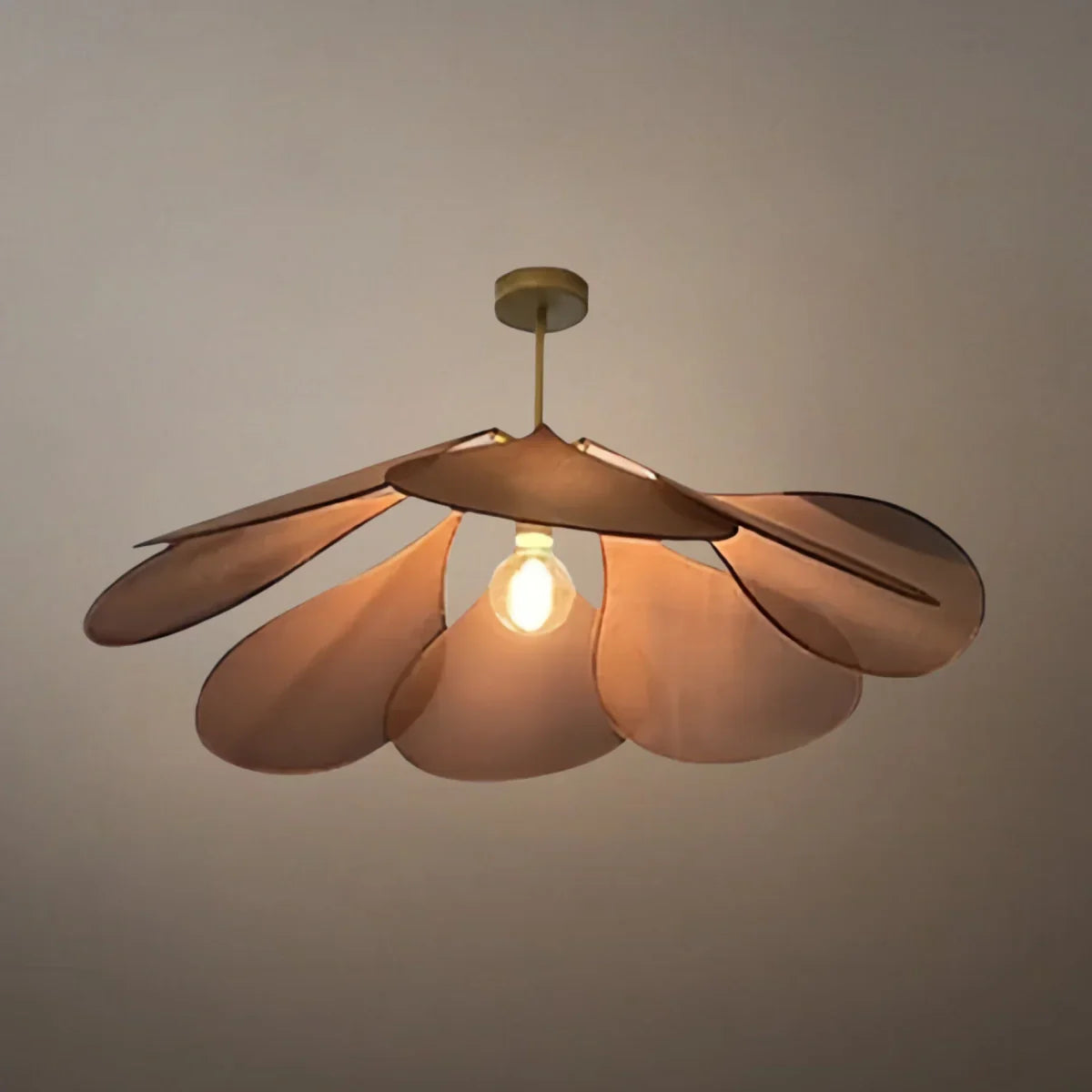 Art Deco Floral Metal & Fabric Pendant Light -- White/Brown for Living Room - Flindria