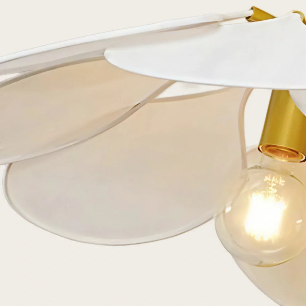 Art Deco Floral Metal & Fabric Pendant Light -- White/Brown for Living Room - Flindria