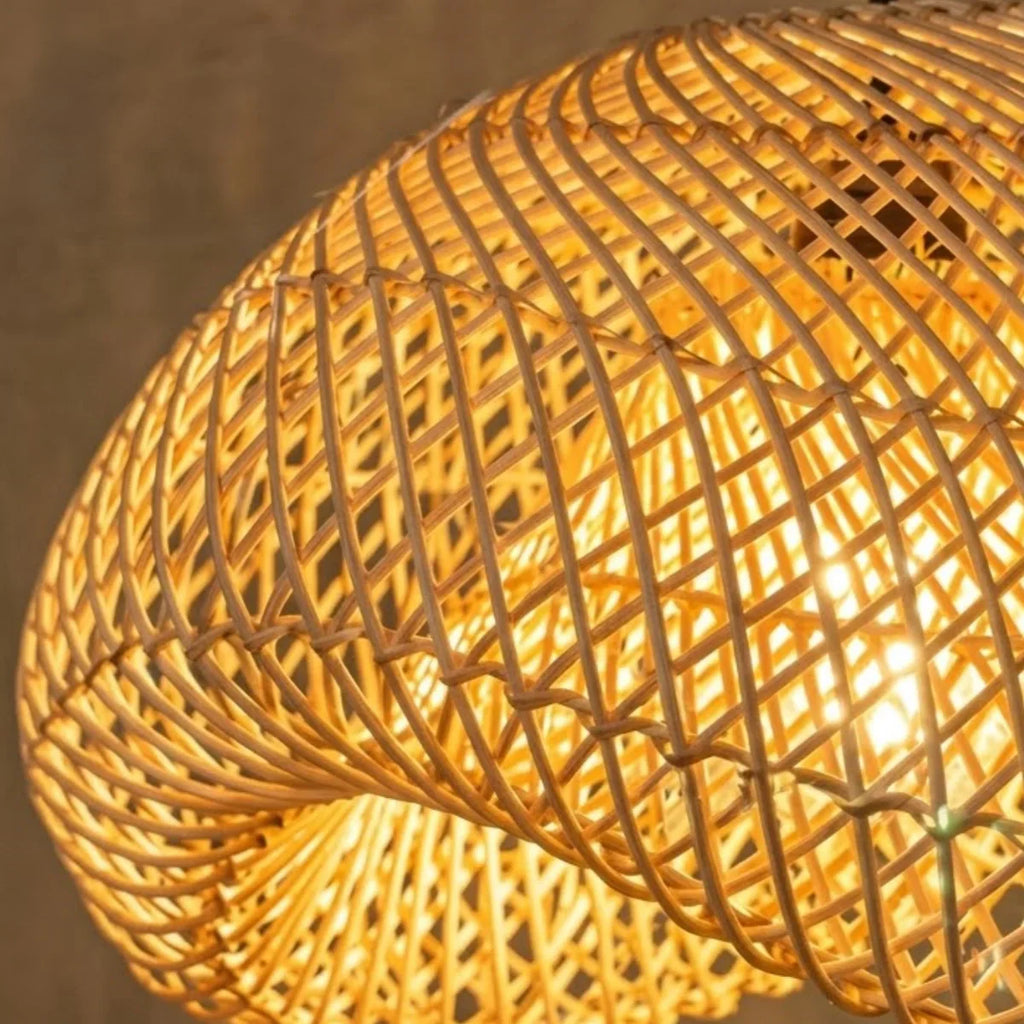 Farmhouse Pendant Light — Uneven Metal & Rattan for Dining Room - Flindria