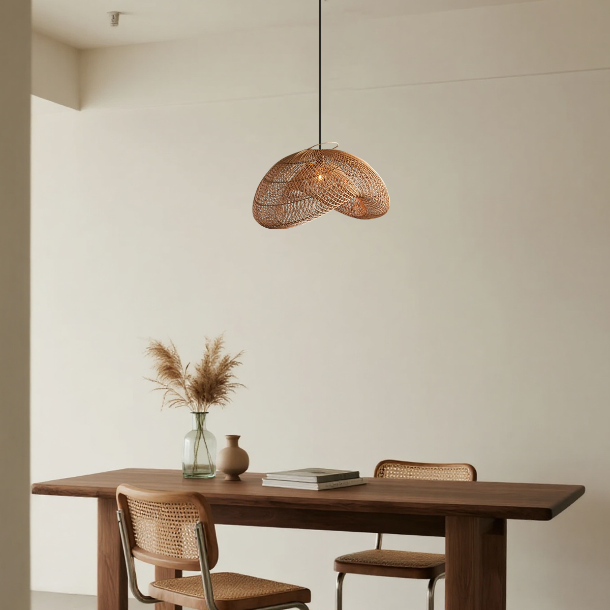 Farmhouse Pendant Light — Uneven Metal & Rattan for Dining Room - Flindria