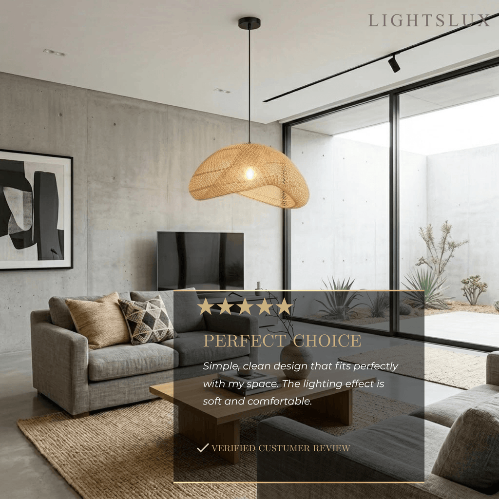 Farmhouse Pendant Light — Uneven Metal & Rattan for Dining Room - Flindria