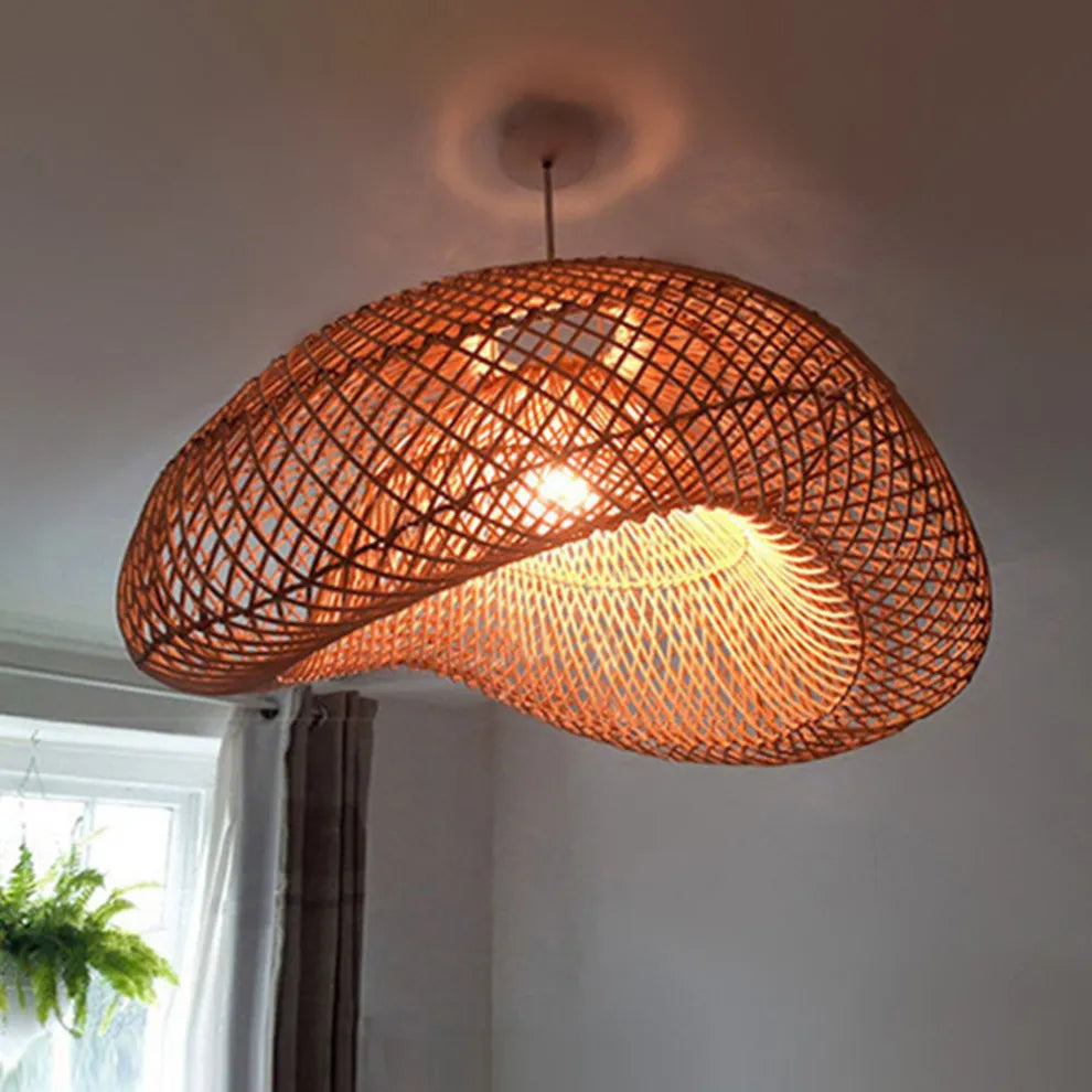 Farmhouse Pendant Light — Uneven Metal & Rattan for Dining Room - Flindria