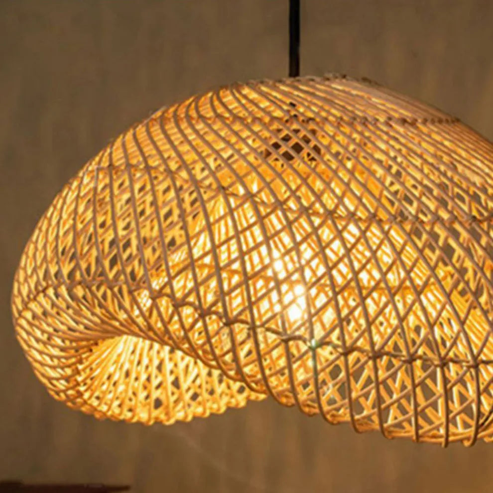 Farmhouse Pendant Light — Uneven Metal & Rattan for Dining Room - Flindria