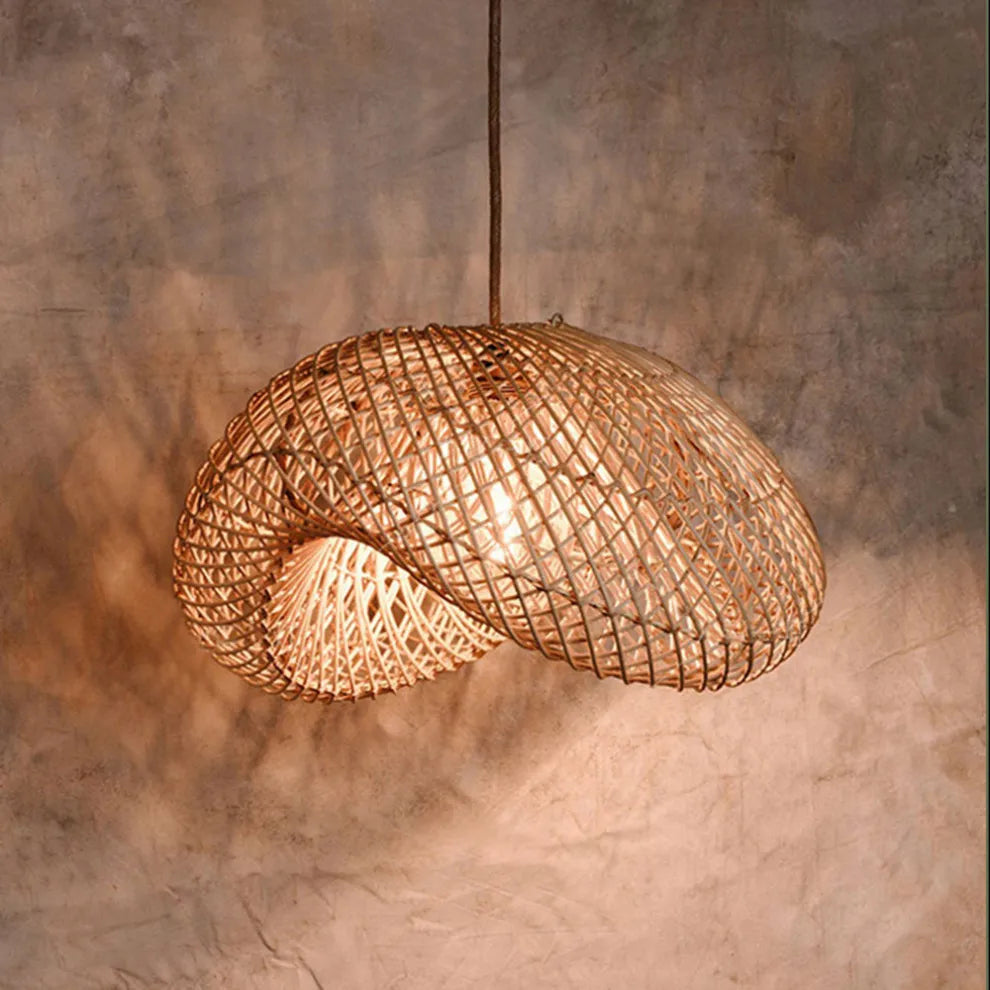 Farmhouse Pendant Light — Uneven Metal & Rattan for Dining Room - Flindria