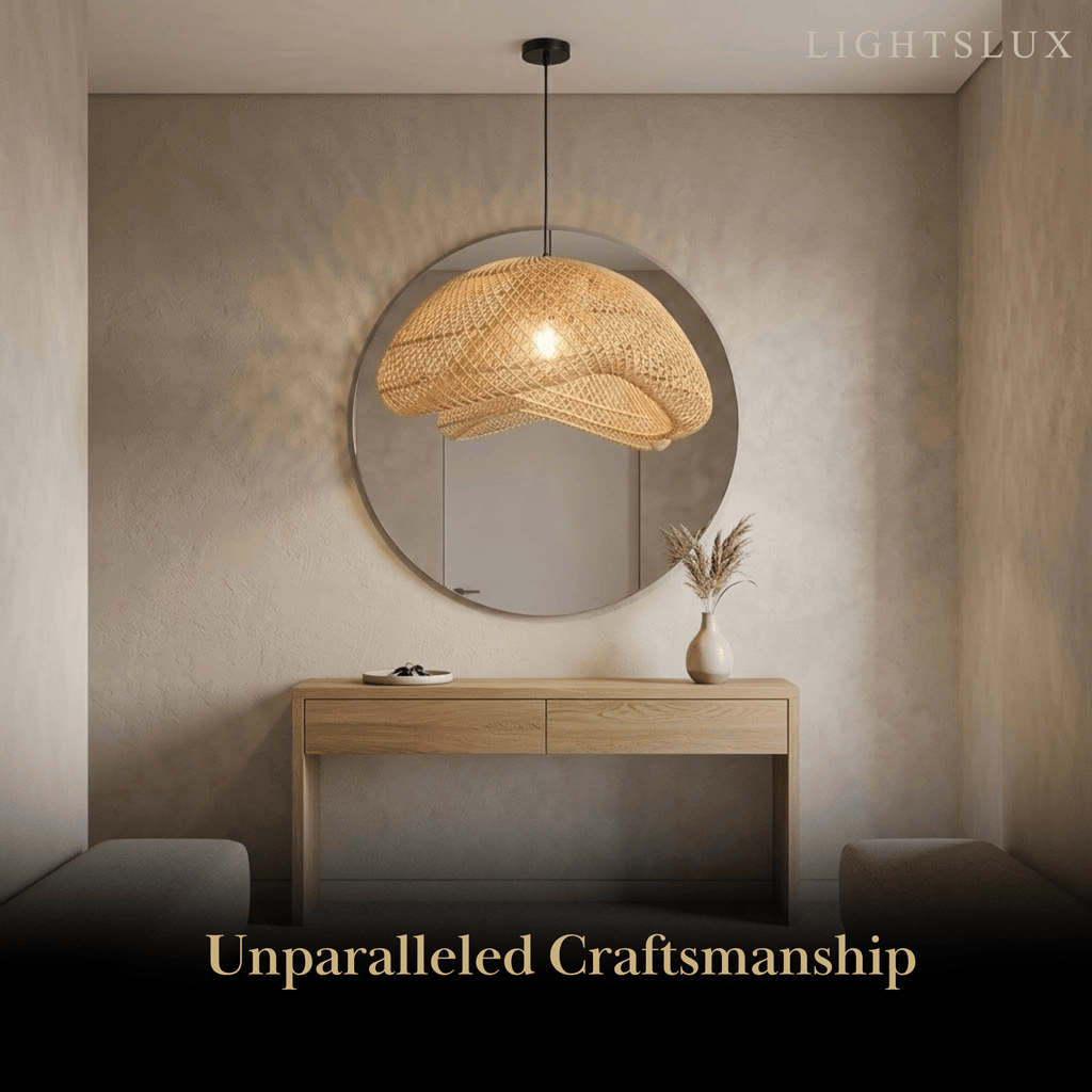 Farmhouse Pendant Light — Uneven Metal & Rattan for Dining Room - Flindria