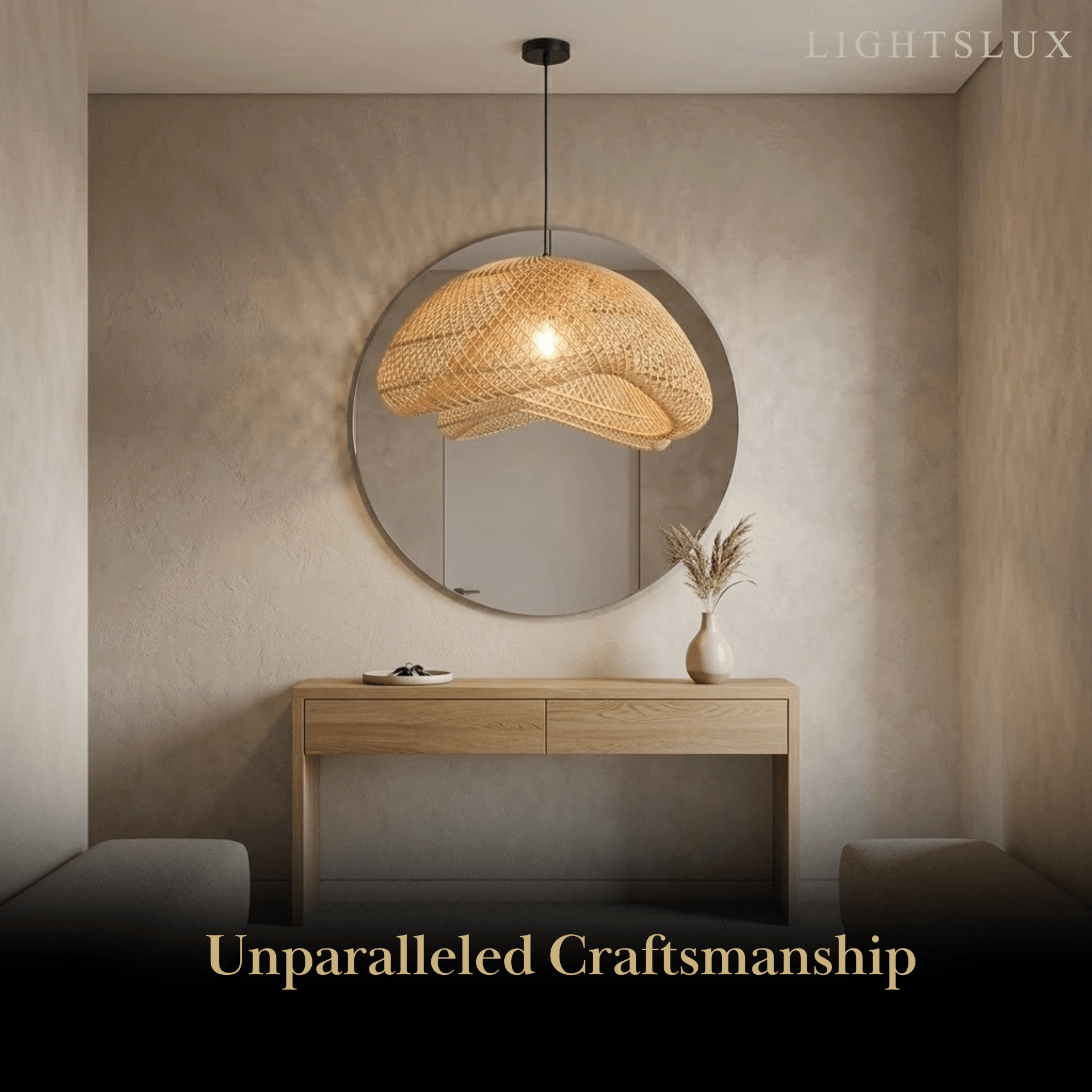 Farmhouse Pendant Light — Uneven Metal & Rattan for Dining Room - Flindria