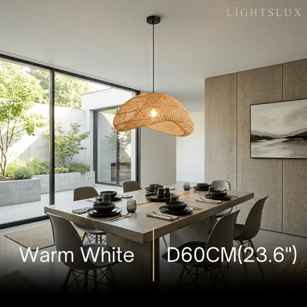 Farmhouse Pendant Light — Uneven Metal & Rattan for Dining Room - Flindria