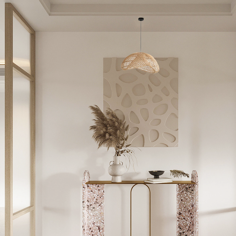 Farmhouse Pendant Light — Uneven Metal & Rattan for Dining Room - Flindria