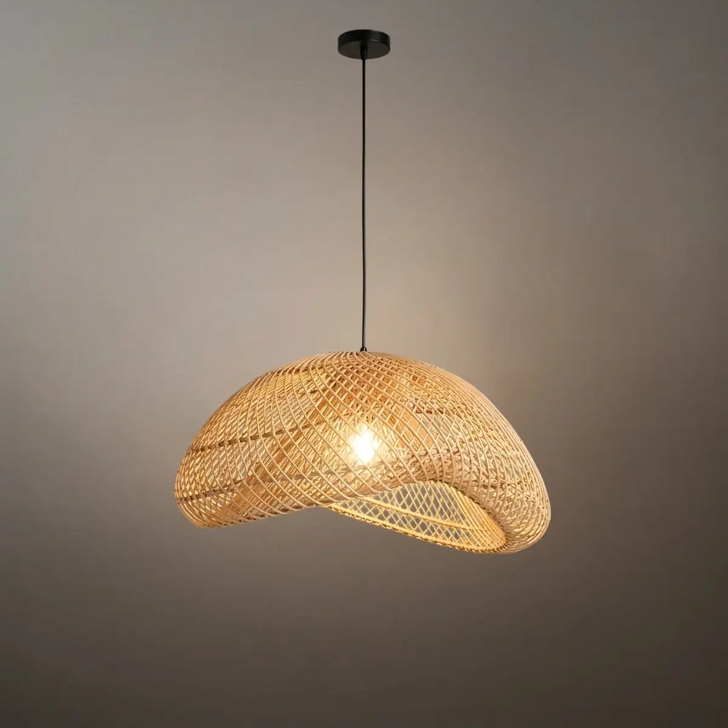Farmhouse Pendant Light — Uneven Metal & Rattan for Dining Room - Flindria
