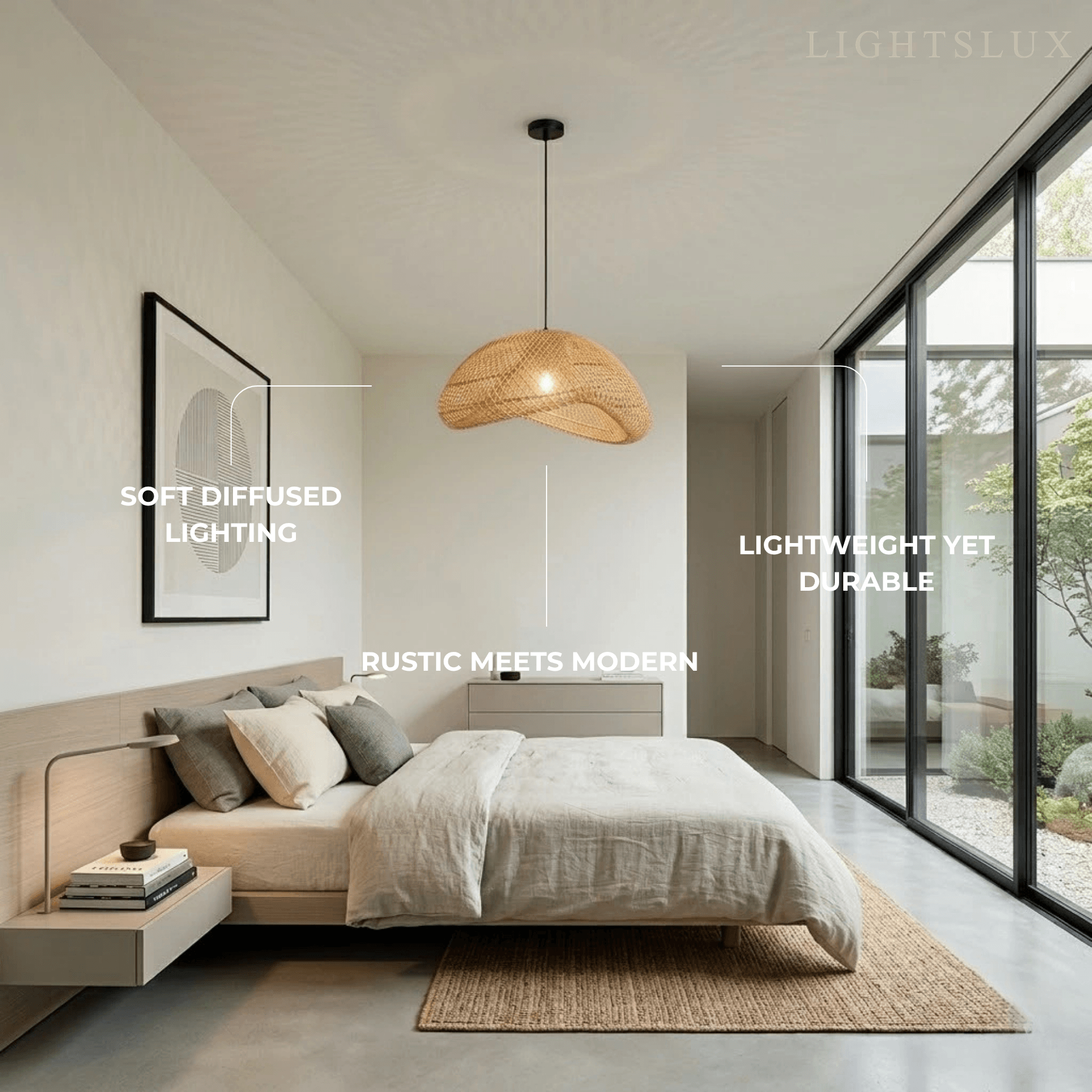 Farmhouse Pendant Light — Uneven Metal & Rattan for Dining Room - Flindria