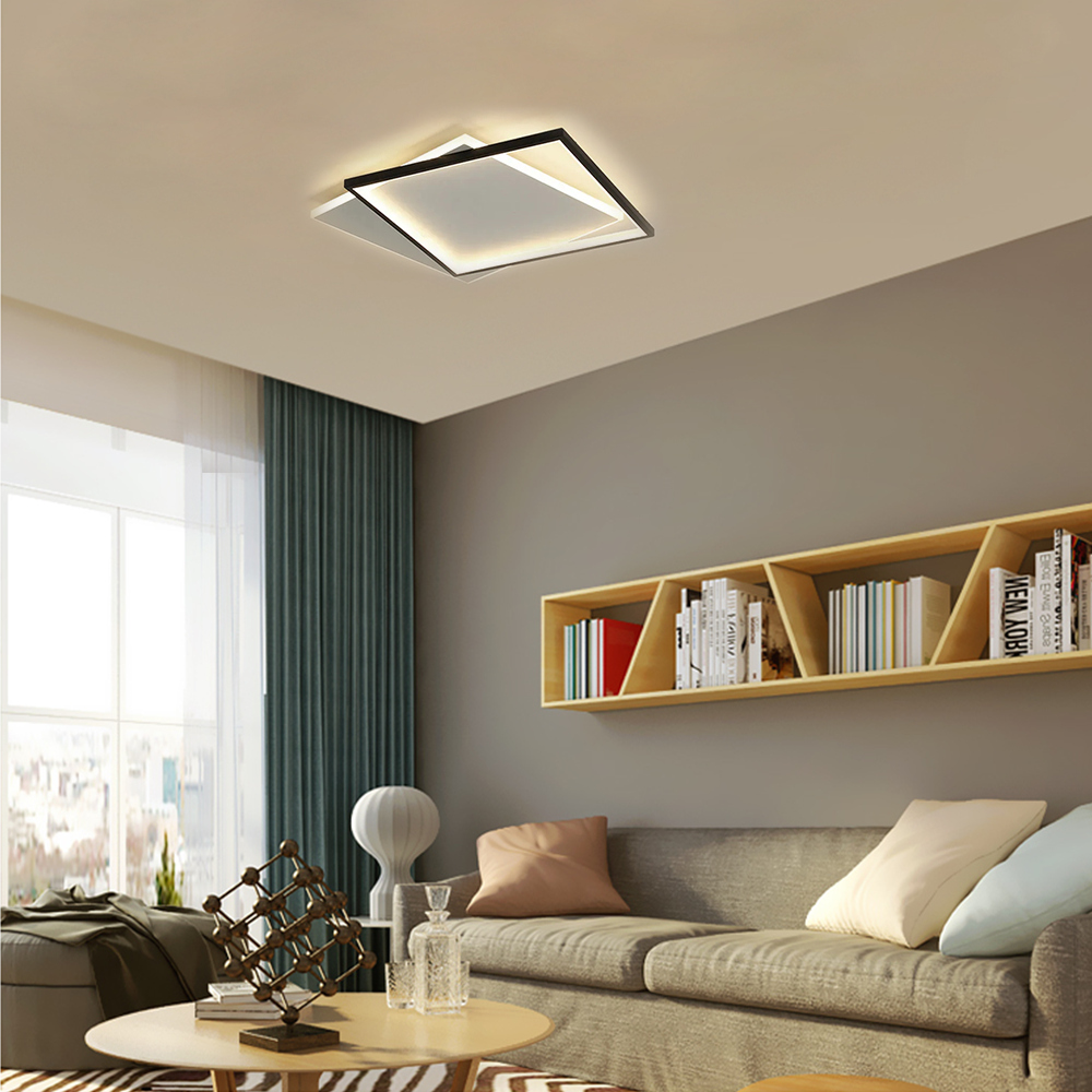 Modern Black Ceiling Light – Metal & Acrylic Geometric Design for Bedroom - Flindria
