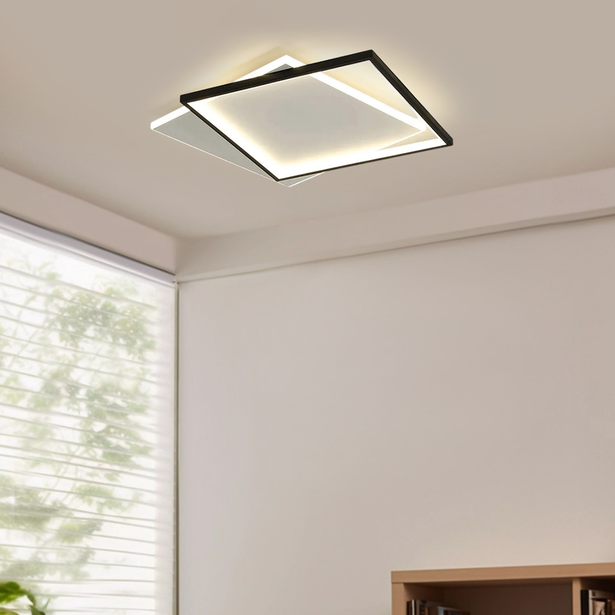 Modern Black Ceiling Light – Metal & Acrylic Geometric Design for Bedroom - Flindria