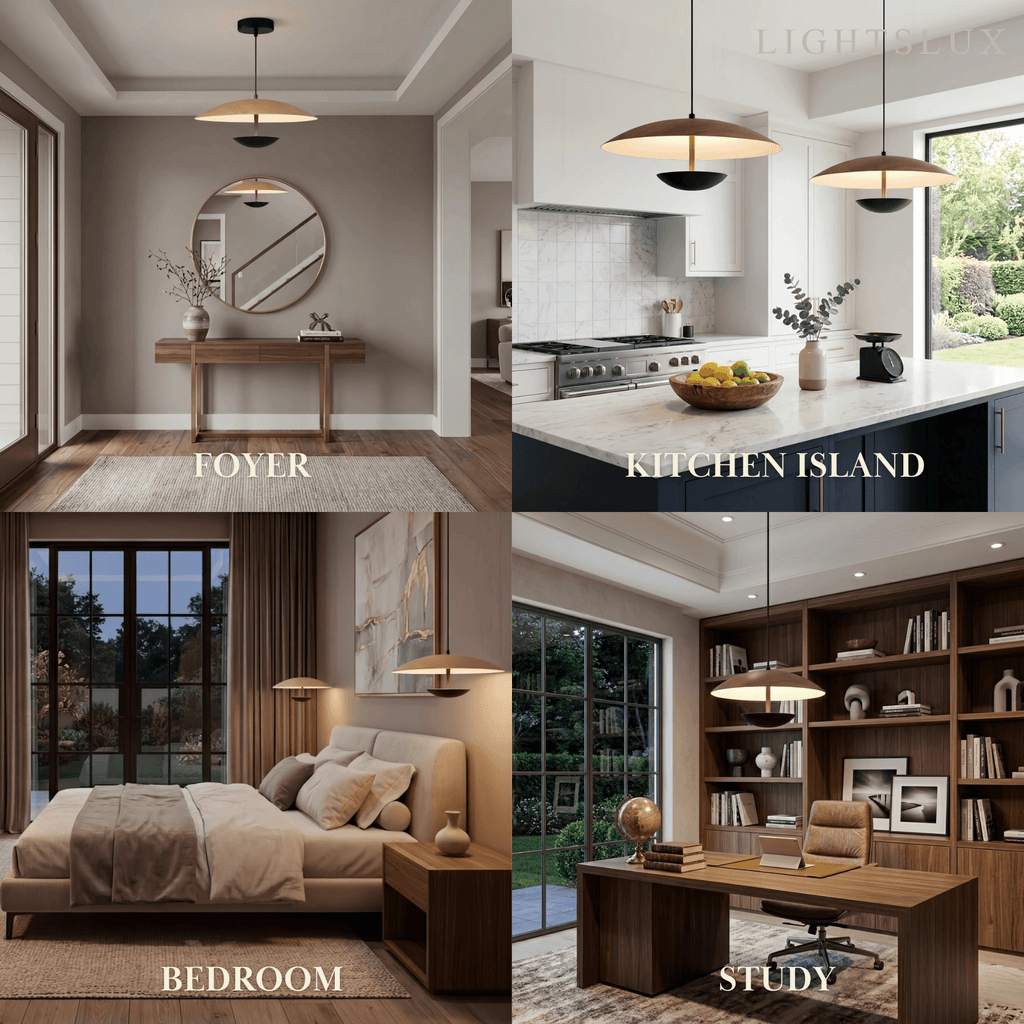Nordic Hooded Pendant Light - Wood/Brown Metal for Dining Room - Flindria