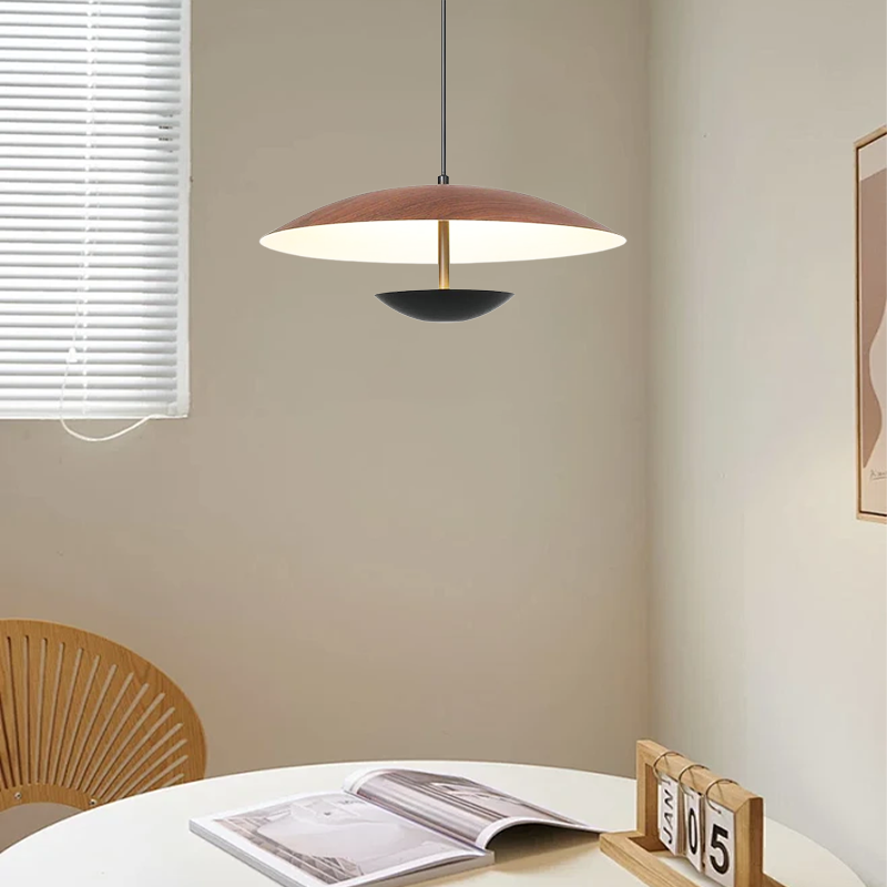 Nordic Hooded Pendant Light - Wood/Brown Metal for Dining Room - Flindria
